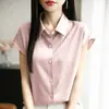 Estilo Novo de Verão Camisa Cardigan de Cetim Sedoso de Manga Curta Feminina Elegante Versátil Gola Polo Camisa Top Profissional para o Trabalho