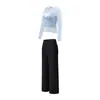 Conjunto de Yoga con Malla para Mujer, Auténtico Conjunto de Dos Piezas, Cubretop de Manga Larga, Cintura Alta, Pantalones Amplios Fluidos, Conjunto de Dos Piezas para Ejercicio de Pilates