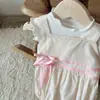 INS Verão Bebê Algodão Fino Princesa Sling Fart Escalada Terno Bebê Menina Duplo Bow Strap Calças