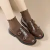 Sapatos Femininos de Couro Estilo Britânico Bico Redondo Retrô 2026 Outono Novo Mocassins Versáteis de Sola Grossa para Aumentar a Altura para Combinar com Saias