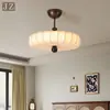 Lustre vintage Nanyang estilo francês, luminária redonda para quarto, luminária de tecido estampada criativa estilo retrô americano para escritório e sala de estar