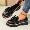 Colección nueva 2026: Mocasines de suela gruesa para mujer de estilo británico, con lazo, charol, estampados de cuadros y lunares, y tacón grueso; disponible al por mayor