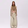 Calça Cargo Casual Laranja # Marrom Infantil Desconstruída de Perna Larga para Mulheres, Caimento Solto, Emagrecimento, Fashion, Tendência, Versátil.
