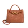 Bolso de Mano Tejido Andima Nuevo Hecho a Mano Bolso de Mano de Cuero Mate Moda Retro Hebilla de Metal Bolso de Hombro Único Cruzado