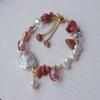 Nuevo Pulsera de Piedra Rosa para Mujer, Hebilla de Seguridad Retro Simple Colgante de Moneda, Pulsera con Cuentas de Perlas, Regalo para Estudiante