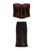 Roupas Femininas Transfronteiriças Marca Z Conjunto Primavera 2026 Top Corset de Veludo + Saia Longa Bordada com Lantejoulas