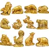 Adornos Zodiacales Dorados Set Completo del Perro Ratón Buey Tigre Conejo Dragón Serpiente Caballo Oveja Mono Gallo Cerdo Regalo en stock Mayoreo