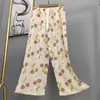 Pantalones de pijama de algodón para mujer, verano, finos, estampados, casuales, de pierna ancha, pueden usar mujeres embarazadas, comercio exterior, pantalones de talla grande