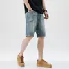 Pantalones cortos de mezclilla lavada con efecto desgastado estilo americano para hombre, de verano, finos, holgados, rectos, de cinco puntos