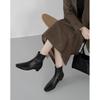 Botines Slim de Piel de Vacuno de Primera Capa Estilo Minimalista Coreano Otoño e Invierno 2025 Tacón Pequeño Grueso Tacón Medio Commuter Punta Cuadrada Cuero Genuino Botines Cortos para Mujer