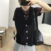 Colete feminino versátil de comprimento médio para outono e inverno, estilo casual, gola V, de tricô, tamanho plus-size, de Dongdaemun, Coreia.