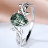 Anillo de Plata S925 con Borde de Ágata en Forma de Gota, Rama y Hoja, Moda Popular Transfronteriza, Estilo de Nicho