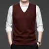 Chaleco de Punto para Hombre con Cuello en V Ajuste Delgado de Negocios Sin Mangas Chaleco de Punto Chaleco para Hombre Capa Base Suministro Directo de Fábrica