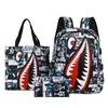 Novo Conjunto de Três Peças da Moda com Estampa de Tubarão para Mochilas Escolares, Mochilas de Grande Capacidade para Estudantes, Mochilas Personalizadas para Estudantes em Estilo Urbano