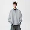 Moletom Ins Americano Retrô com Botões e Gola Alta para Homens, Estilo Casual Simples de Primavera, Pulôver Solto Cinza, Top para Casal
