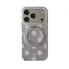 Capa para Celular Apple 18 Pro Max com Suporte Integrado Rotativo 360 Graus, Estilo Coreano, Prata com Bolinhas, Adequada para 16 Pro e 17 Pro
