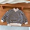 Ropa Coreana para Niños Mismo Estilo Suéter de Algodón Aterciopelado para Niños y Niñas Nuevo Estilo Japonés y Coreano Rayado Bebé Grueso Pulóver