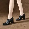 2026 Elegante Nuevo Estilo Primavera Zapatos de Tacón Alto Elegantes con Tacón Grueso para Mujer Zapatos de Cuero Suave Corte Profundo para Mujer Zapatos de Otoño e Invierno