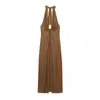 Al por mayor 2025 Primavera Nuevo Estilo Europeo y Americano Vestido Midi de Lino Mezclado con Hebilla para Mujer 61145