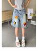 Pantalones de Mezclilla Retro de Nicho Estilo Americano Bordados de Cinco Puntos para Hombre y Mujer Verano Cintura Alta Sueltos Pierna Recta Pierna Ancha Todo Combinable Pantalones de Largo Medio