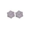 Pendientes de Zirconia Zirconia Aguja de Plata Industria Pesada Atmosféricos Pendientes de Botón Flor Tridimensional Romántica Francesa Incrustados de Zircón