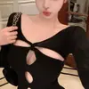 Camisa Reversible de Manga Larga con Nudo Retorcido Hueco Estilo Coreano para Mujer, Diseño de Primavera Ajustado, Top Base Rojo Puro Deseo