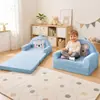 Sofá Cama Dobrável Infantil Desenho Animado 2 em 1 Poltrona Reclinável para Crianças Sofá Multifuncional Preguiçoso Almofada de Pelúcia Removível