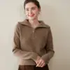 2025 Nuevo Otoño e Invierno Cuello Solapa Tejido de Cachemira Suéter de Punto para Mujer Ropa Exterior Casual con Cremallera Tejido Engrosado Base