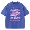 Camiseta Vintage Lavada Estilo Nuevo 2025--Xingyue Estilo Europeo y Americano Elegante Algodón Estampado Manga Corta Cuello Redondo
