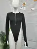 Ropa de Mujer Europea y Americana Transfronteriza Amazon Estilo Primavera y Otoño Color Sólido Top con Cremallera Commuter Ajustado Mono Base Venta al por Mayor