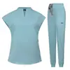 Blusa de Gola Alta Sem Manga para Uniforme de Salão de Beleza, Consultório Odontológico, Enfermagem, Uniforme de Trabalho Conjunto, Roupão Cirúrgico, Equipe Médica Feminina