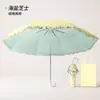 Sombrilla de encaje con mango pequeño curvo, plegable, doble uso para sol y lluvia, recubrimiento colorido, sombrilla de protección solar, sombrilla de sol, sombrilla publicitaria
