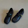 2026 Zapatos Planos Tejidos Hechos a Mano Estilo Retro para Mujer de Cuero Suave Suela Suave Estilo Romano con Una Hebilla Zapatos Mary Jane Franceses