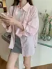 Camisa Listrada Rosa Feminina Primavera e Verão Nova Anti-Bordado Sol Solta Estilo Preguiçoso Manga Longa Casual Jaqueta Fina