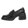 Mocasines Retro de Cuero Suave Negro con Tacón Alto para Mujer, Moneda Dorada, Perezosos, Suela Gruesa, Puffin, Zapatos Pequeños de Cuero Británicos, Zapatos de una Sola Capa