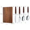 Conjunto de Talheres de Aço Inoxidável 304 em Caixa, Conjunto de Faca, Garfo e Colher Estilo Ocidental com Cabos de Madeira Sapele, Garfo, Faca de Churrasco, Colher de Sobremesa