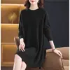 2026 Ropa Interior de Punto de Cuello Redondo para Mujer Otoño Invierno de Longitud Media Holgada Adelgazante Vestido de Lana Talla Grande Mamá Suéter de Lana Mujer