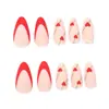 Día de San Valentín Set de Arte de Uñas Transfronterizo Europeo y Americano Más Vendido de 24 Piezas con Líneas Francesas Rojas Clásicas y Diseño de Corazón, Uñas Portátiles al por Mayor