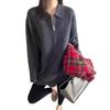 Moda Europea de Otoño e Invierno Casual Color Sólido Solapa con Cremallera Suelto Suave Suéter de Punto Top con Chaqueta