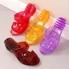 Sandalias de cuña de plástico de gelatina de cristal de tacón alto para mujer, adecuadas para usar en verano, con tacón medio, diseño de moda y tacón grueso antideslizante