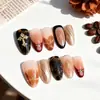 30 Peças de Unhas Postiças Boutique Transfronteiriça Amêndoa Boutique Usáveis Relevo Estéreo 3D Flor Dourada Cruz Peças para Manicure
