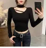 Camisa de Manga Larga con Cuello Halter Estilo Chica Picante para Mujer, Nuevo Diseño para Primavera, Otoño e Invierno, Top Básico Delgado de Nicho Puro Deseo