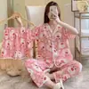 Conjunto Novo de Verão Hangtie de Três Peças Fino Doce Gola V Cardigã Solto Peça Externa Roupas de Casa Pijamas para Mulheres