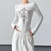 Camiseta Blanca Sexy Cruzada de Manga Corta para Mujer Estilo High Street Americano Otoño e Invierno 2025 Nuevo Top Delgado que Resalta la Cintura