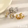 Pendientes de Acero Inoxidable Estilo Hip Hop INS Transfronterizos Europeos y Americanos Acero de Titanio Chapado en Oro de 18K Sensación de Alta Gama Textura de Correa Metálica Ear Cuff para Mujer