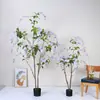 Árbol de hortensias artificial, árbol grande de flores artificiales para interiores, jazmín colgante, planta en maceta de pie, adorno de decoración para escaparate
