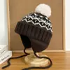 Chapéu Fair Isle Retrô para Mulheres, Chapéu de Lã Estilo Coreano para Outono e Inverno, Chapéu Quente, à Prova de Vento, Proteção para as Orelhas, Chapéu de Tricô Estilo Coreano para Afinar o Rosto