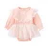 Vestido Mameluco de Princesa de Manga Larga para Bebé Anbailu para Primavera y Otoño, Vestido de Malla con Encaje para Niña Bebé, Regalo para Recién Nacido de Mes Completo