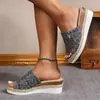 2024 Verano Nuevo Comercio Exterior talla extra grande Zapatos de Mujer Zapatillas de Lona Cuña Europea y Americana Cuerda de Cáñamo Zapatillas Gruesas de Mezclilla