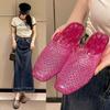 Sandalias de Cristal Antideslizantes y Antiolor para Mujer, Uso Exterior de Verano, Tacón Medio, Huecas, Puntera Cerrada, Chanclas Transparentes, Medias Chanclas Casuales, Suela Gruesa
